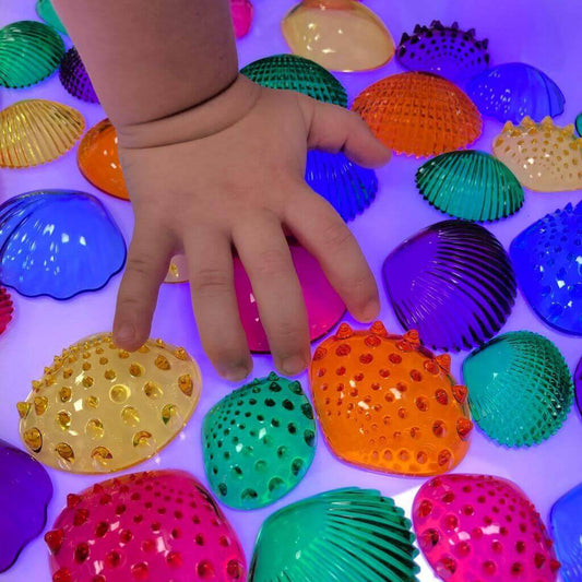 Conchas sensoriales translúcidas de colores (108 PCS) - Edx Education Educational Toys