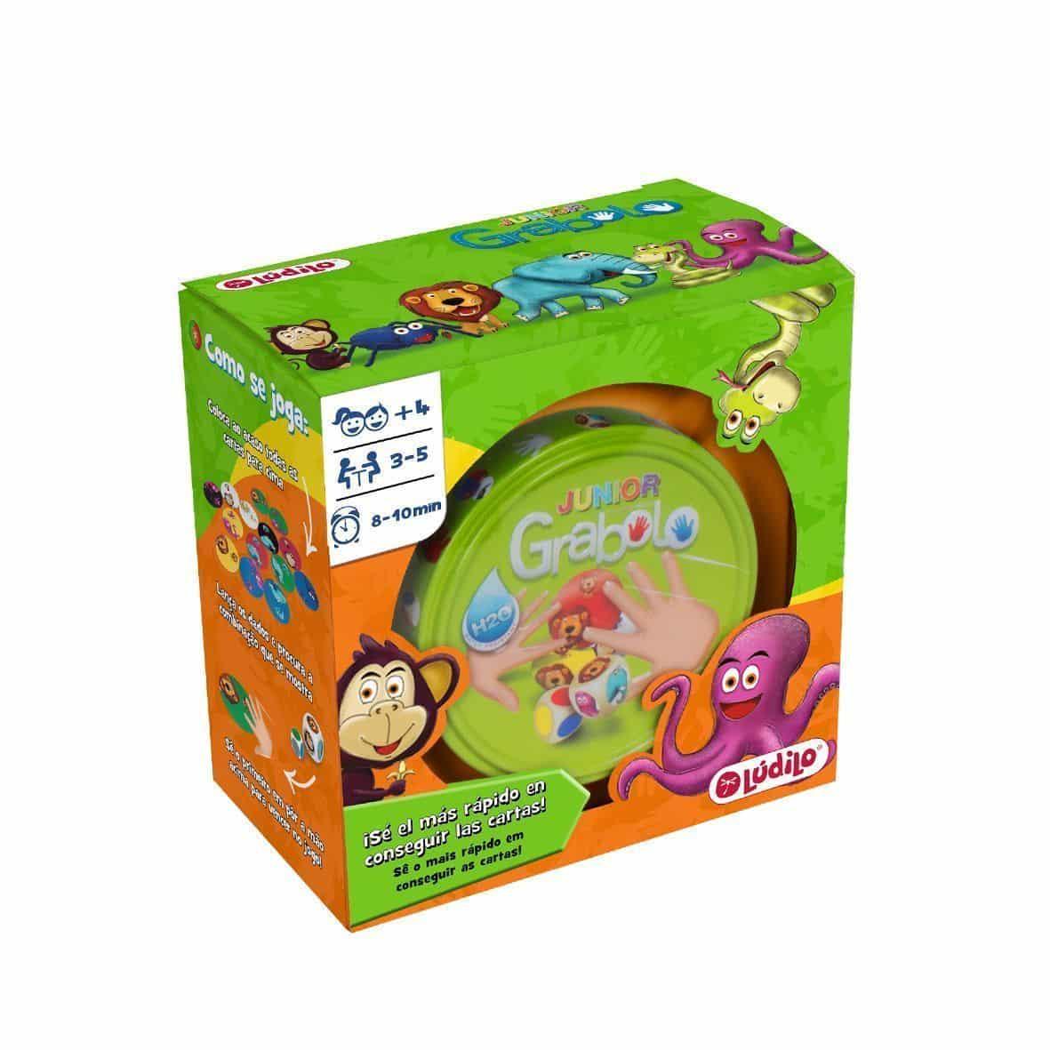 Grabolo Jr. – animales, colores y rapidez visual con cartas resistentes al agua · 4+ · 3-5 jugadores · 10 min · Ludilo