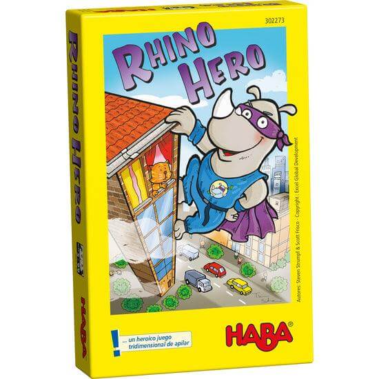 Rhino Hero – Cartas, equilibrio y un rinoceronte en las alturas · 5+ · 2-5 jugadores · 5-15 min · HABA