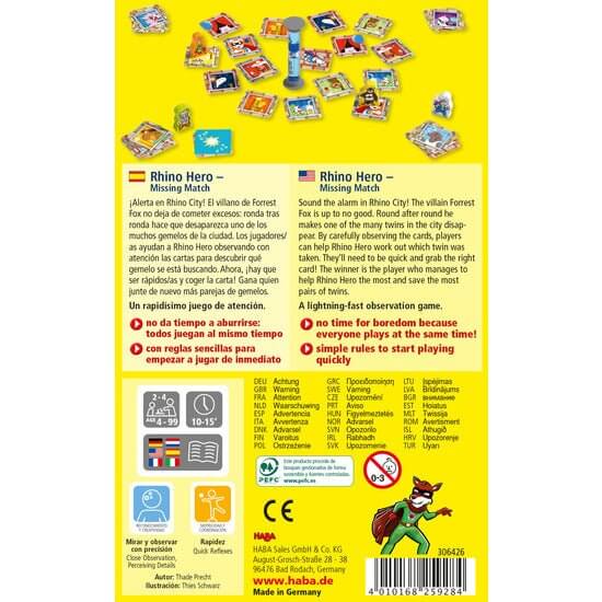 Rhino Hero Missing - Juego de mesa - Haba - Desde 4 años Board Games